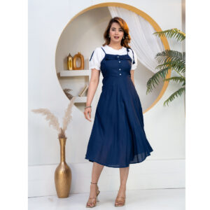 Stylish Blue Dungaree Dress for Women with Inner Top